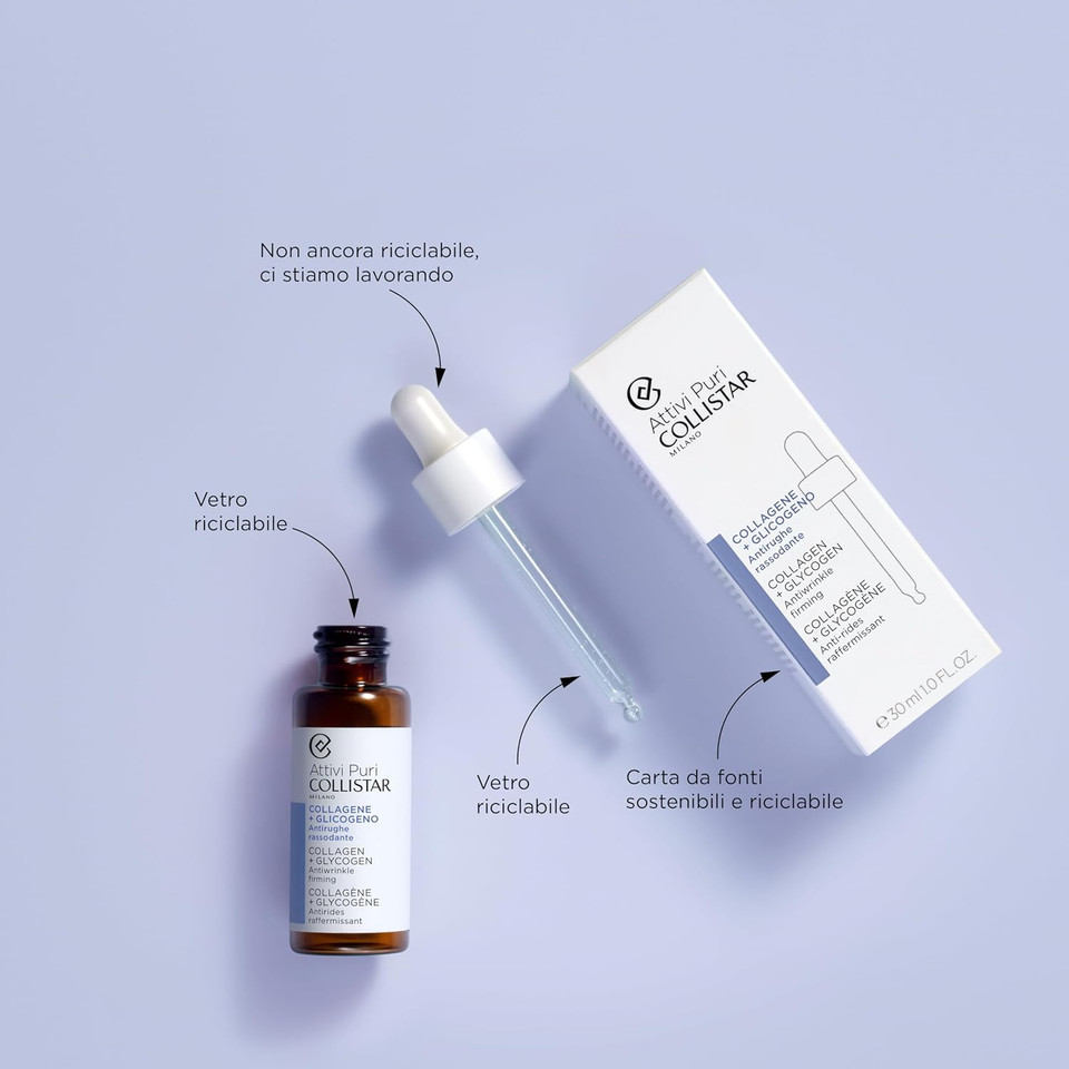 Collistar Pure Actives Collagen + Glycogen Serum, Facial Drops With Anti-Wrinkle And Firming Action 30 Ml 1.0 Fl Oz, Made In Italy [Italian Import]