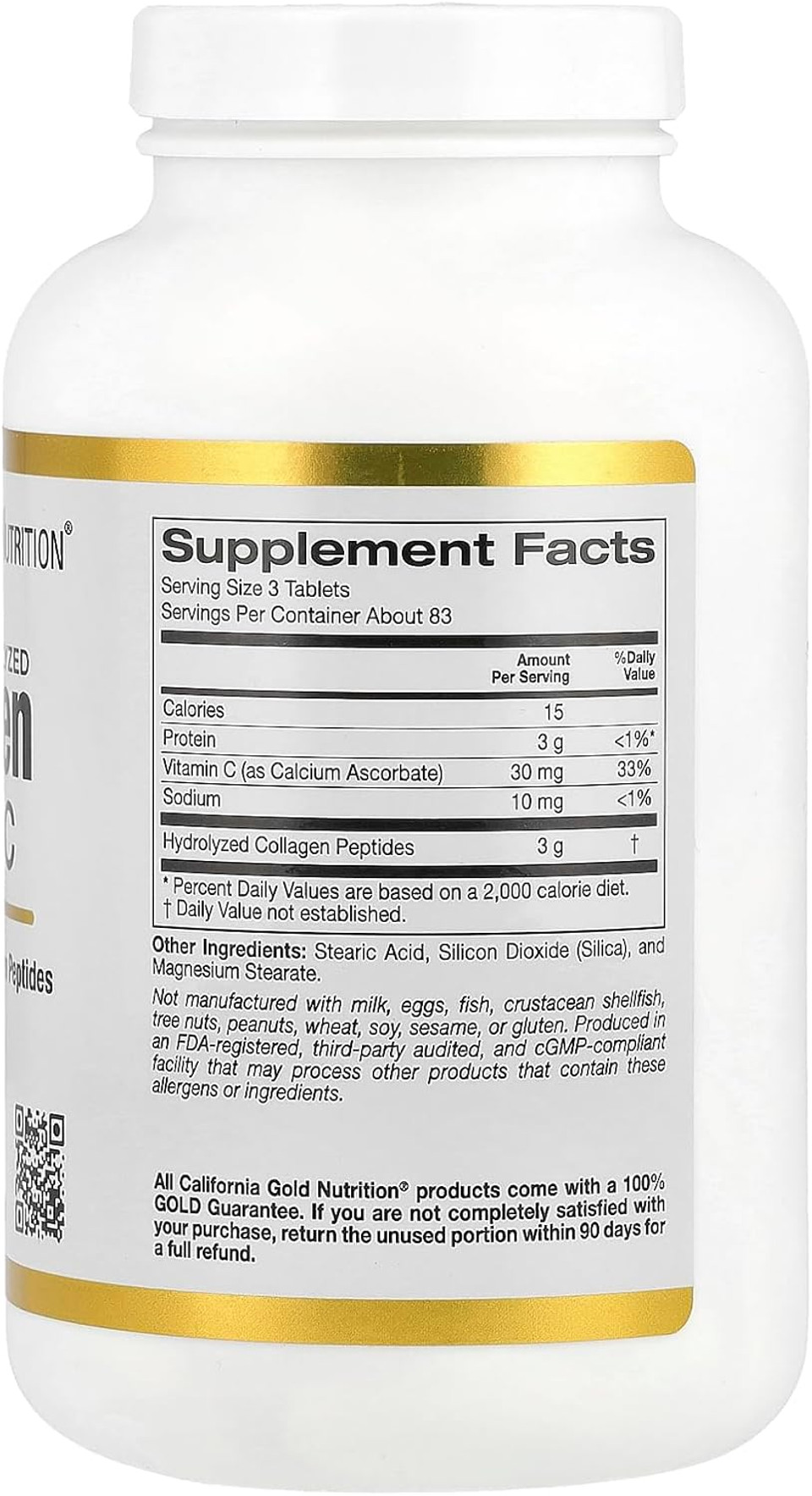 Hydrolyzed Collagen Peptides + Vitamin C By California Gold Nutrition - Support For Hair, Skin, Nails, Joints, & Bones - Featuring Type I & Iii Collagen Peptides - Gluten Free, Non-Gmo - 250 Tablets