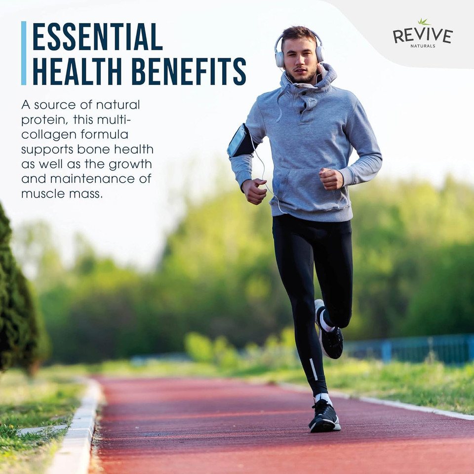 Revive Naturals Multi Collagen Protein Capsules - Types I, Ii, Iii, V & X - Hydrolysed Grass Fed Bovine, Wild Caught Marine & Free-Range Chicken, Made With Hyaluronic Acid & Vitamin C, 120 Caps