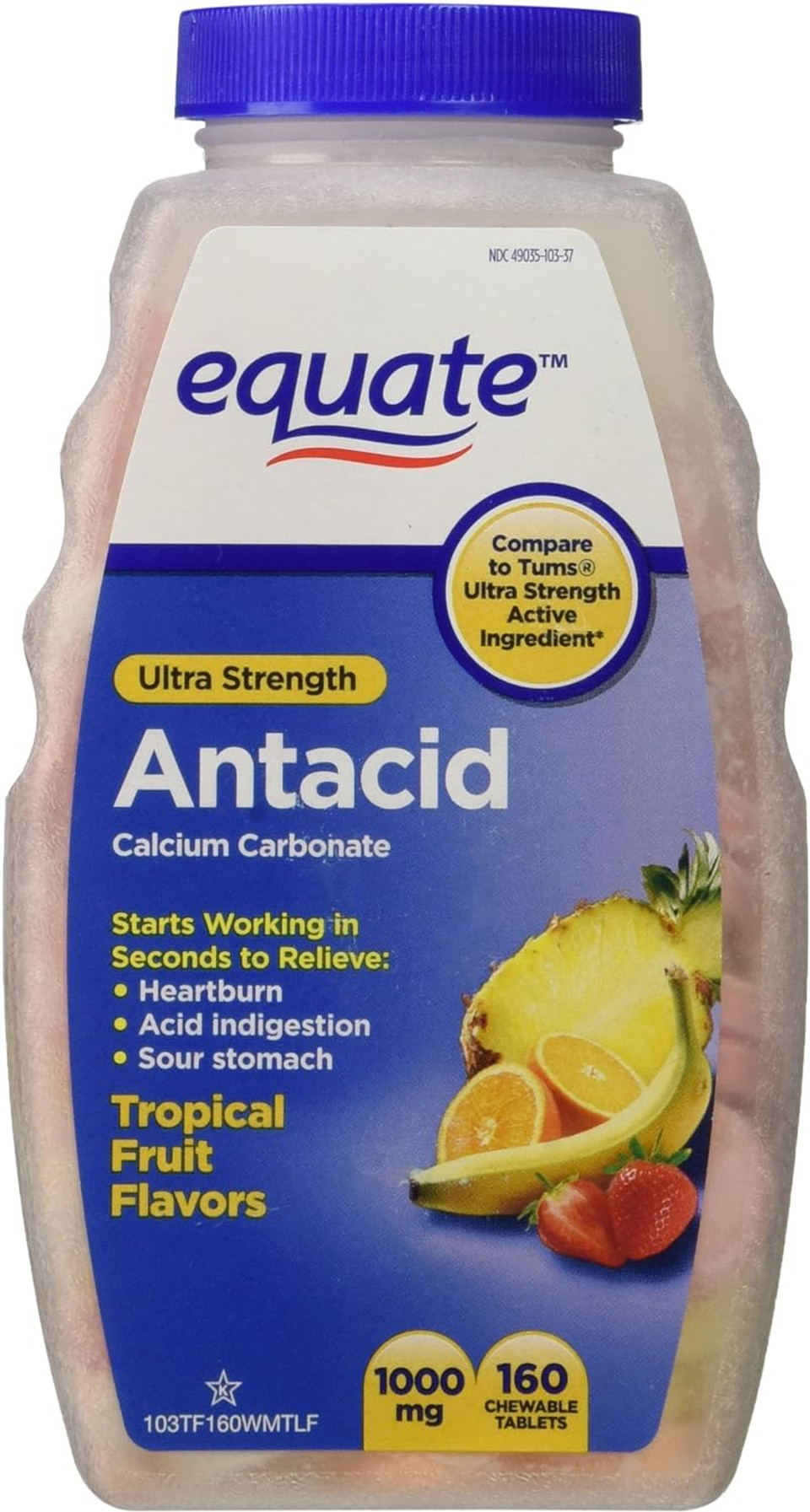 Equate Antacid Tablets, Ultra Strength Tropical Fruit Flavors Chewable Tablets, 1000 Mg, 160 Count