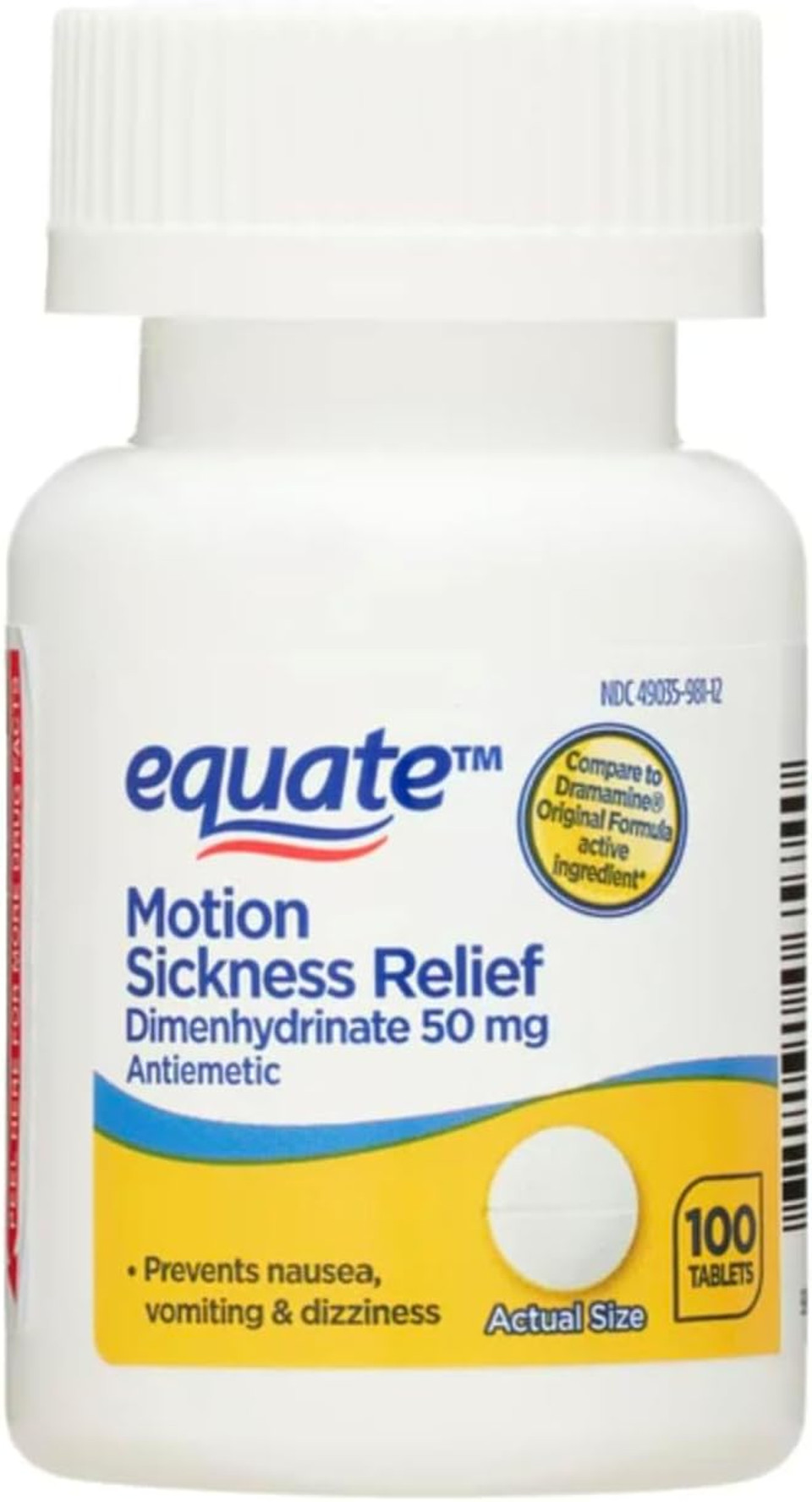 Equate - Motion Sickness 50 Mg, 100 Tablets (2 Pack) Equate - Motion Sickness 50 Mg, 100 Tablets (2 Pack)