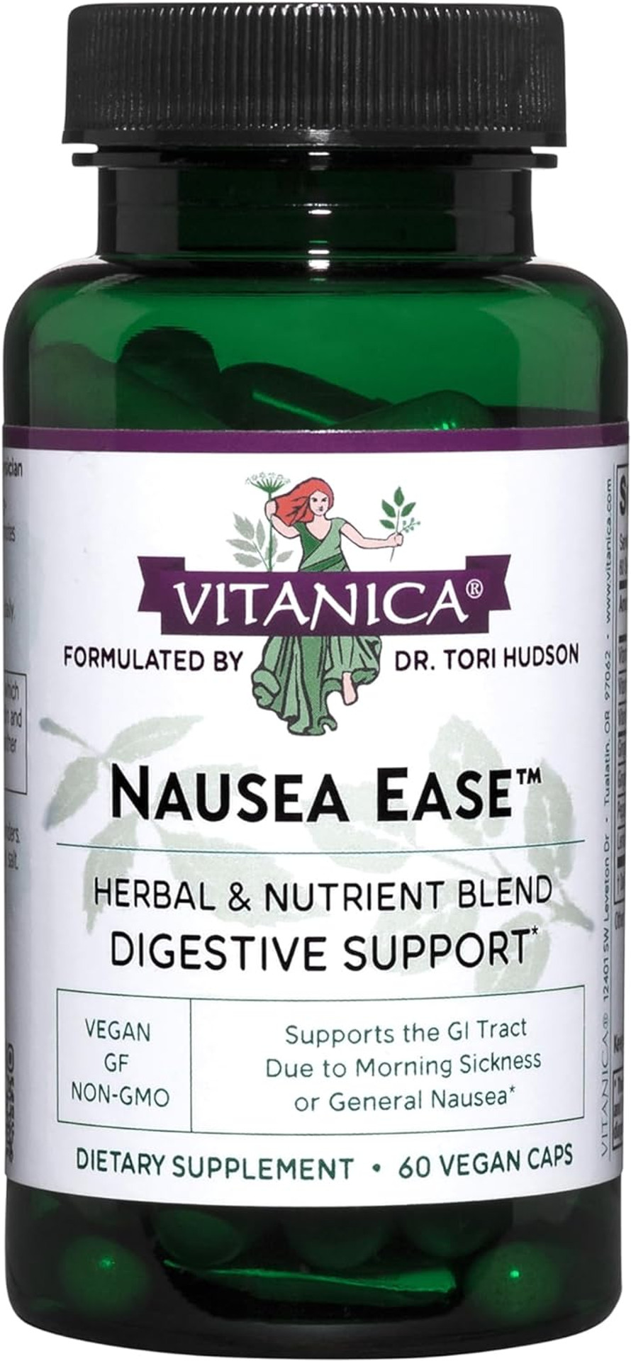 Vitanica Nausea Ease, Supports the GI Tract Due to Morning Sickness, Digestive Support, Vegan, 60 Capsules