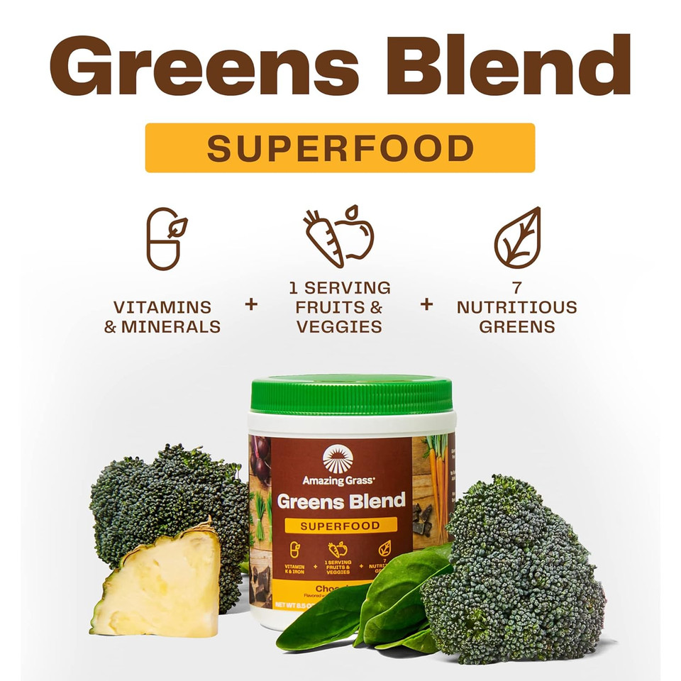 Amazing Grass Greens Blend Superfood: Super Greens Powder Smoothie Mix With Organic Spirulina, Beet Root Powder, Chlorella, Prebiotics & Probiotics, Chocolate, 100 Servings (Packaging May Vary)100 Servings (Pack Of 1)