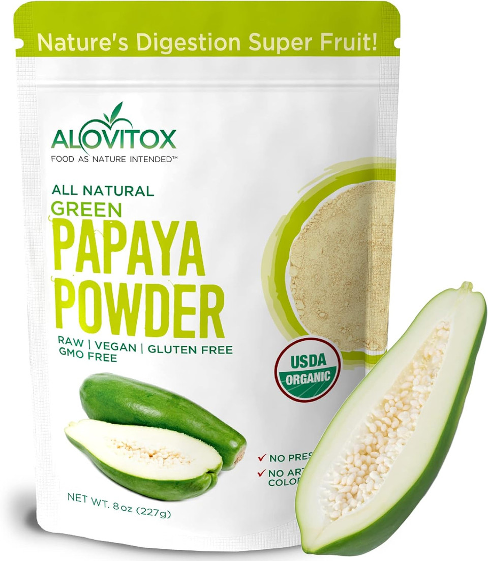 Alovitox Green Papaya Fruit Powder Antioxidant Papaya Enzyme For Immune Support, Healthy Digestion & Skin Health Organic Green Powder With Papaya Extracts For Smoothies & Shakes Vegan, Gluten Free-8Oz