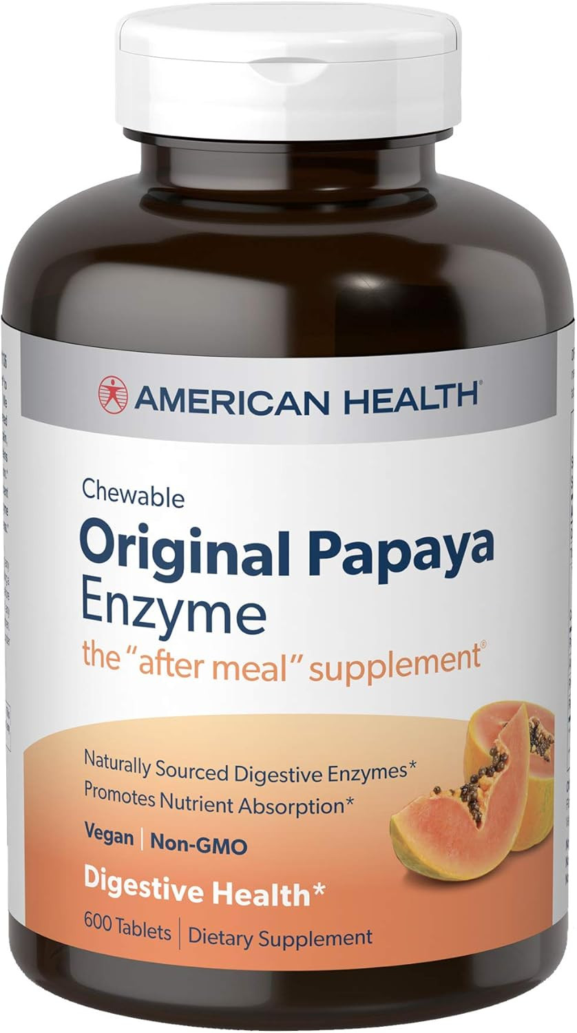 American Health Original Papaya Digestive Enzyme Chewable Tablets - Promotes Nutrient Absorption And Helps Digestion - 600 Count (200 Total Servings)