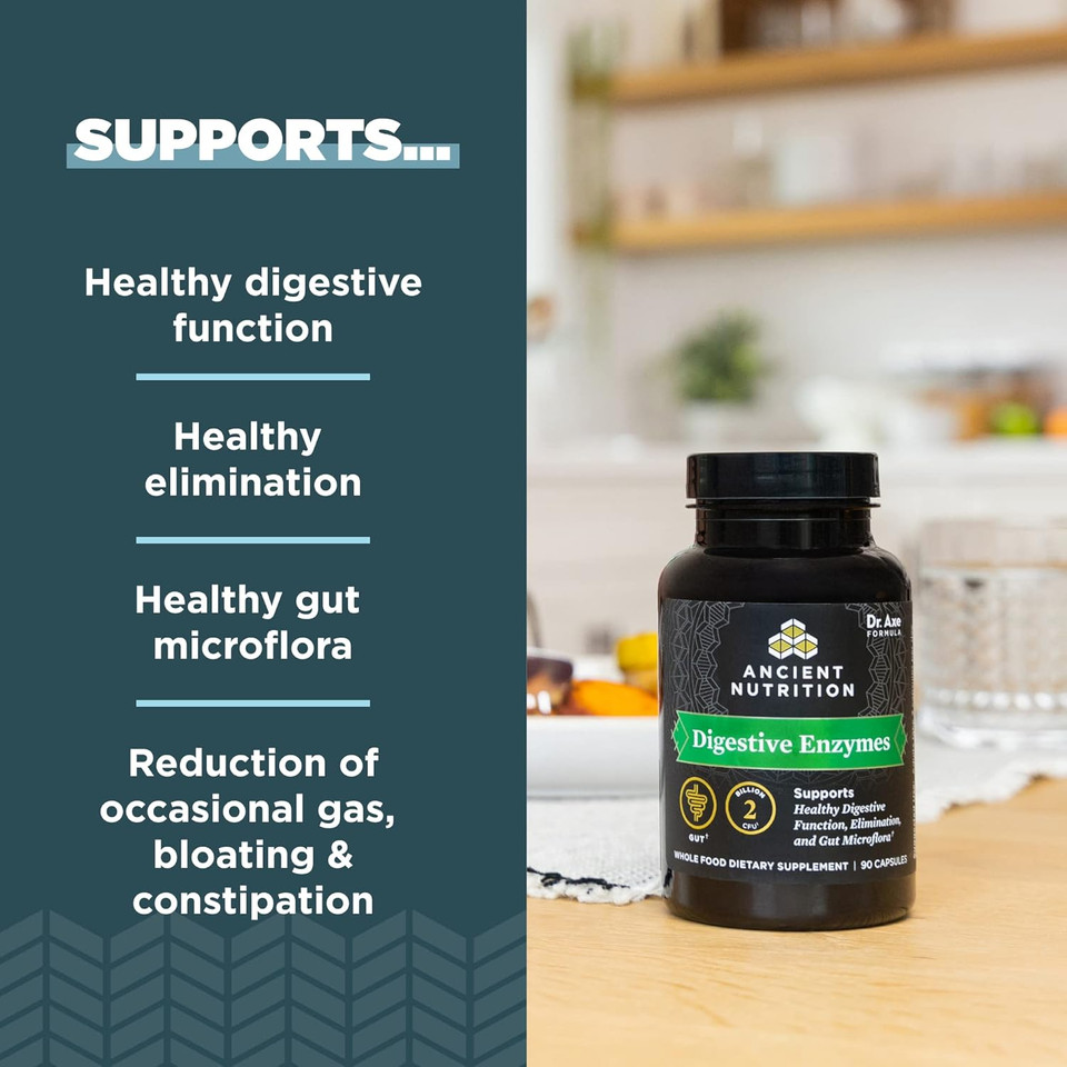 Ancient Nutrition Digestive Enzymes, Supports Gut Health, Promotes Healthy Digestive Function, 90 Ct