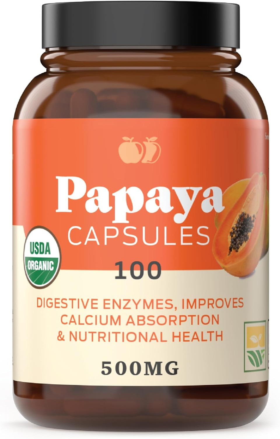 Complete Natural Products Organic Papaya Enzymes & Papain Enzyme Capsules - 500Mg 100 Pills, Organic Papaya Powder Digestive Super Fruit Capsules