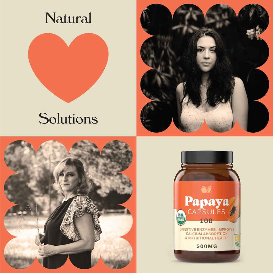 Complete Natural Products Organic Papaya Enzymes & Papain Enzyme Capsules - 500Mg 100 Pills, Organic Papaya Powder Digestive Super Fruit Capsules
