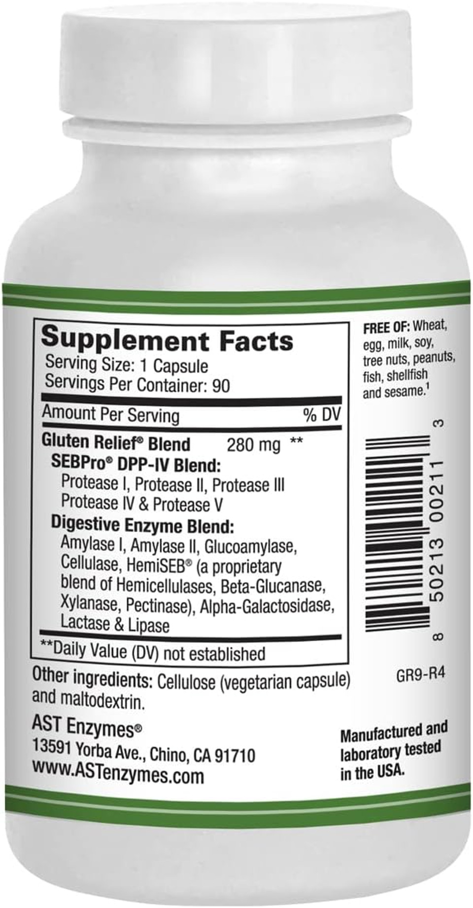 Gluten Relief Plus  90 Vegetarian Capsules - Gluten Digestion Support  Premium Natural Digestive Enzyme Formula - Contains Dpp-Iv Enzyme Complex  Ast Enzymes