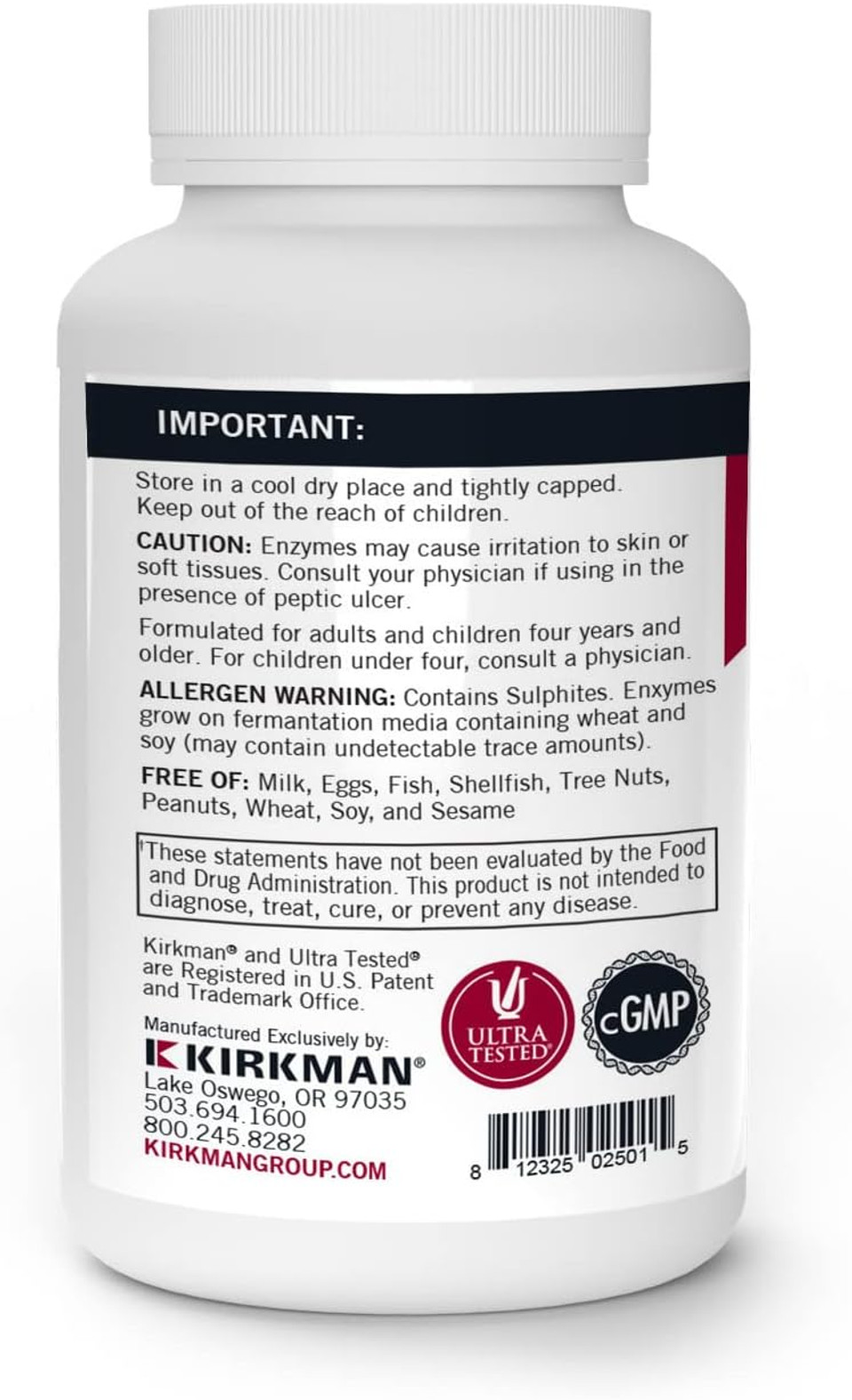 Kirkman - Enzyme Complete/Dpp-Iv - 120 Capsules - Potent Digestive Aid - Broad Spectrum Digestive Enzyme - Hypoallergenic