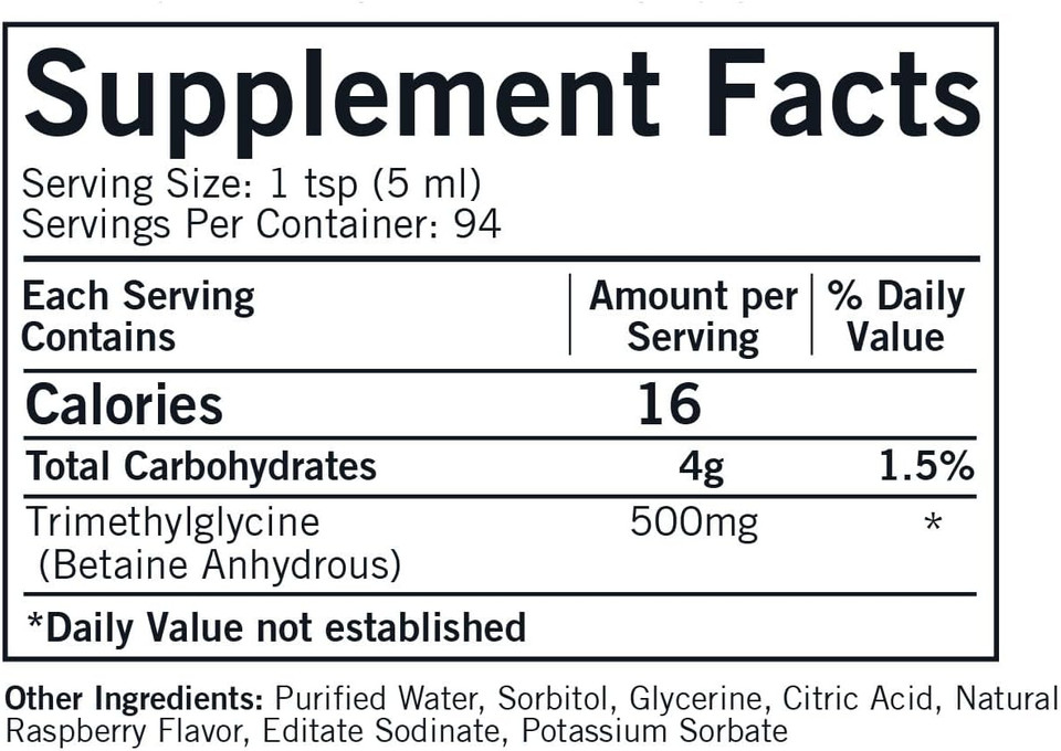Kirkman - Tmg (Trimethylglycine) Liquid - 16 Fl Oz - Supports Serotonin Levels - Methylation Support - Natural Raspberry Flavor