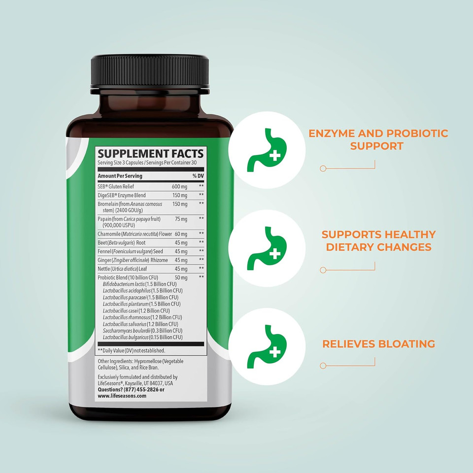 Lifeseasons - Digestivi-T - Digestive Enzymes & Probiotic Supplement - Supports Gut Microbiome & Healthy Immune Function - Relieves Bloating & Digestion Discomfort - Beneficial Bacteria - 90 Capsules90 Count (Pack Of 1)