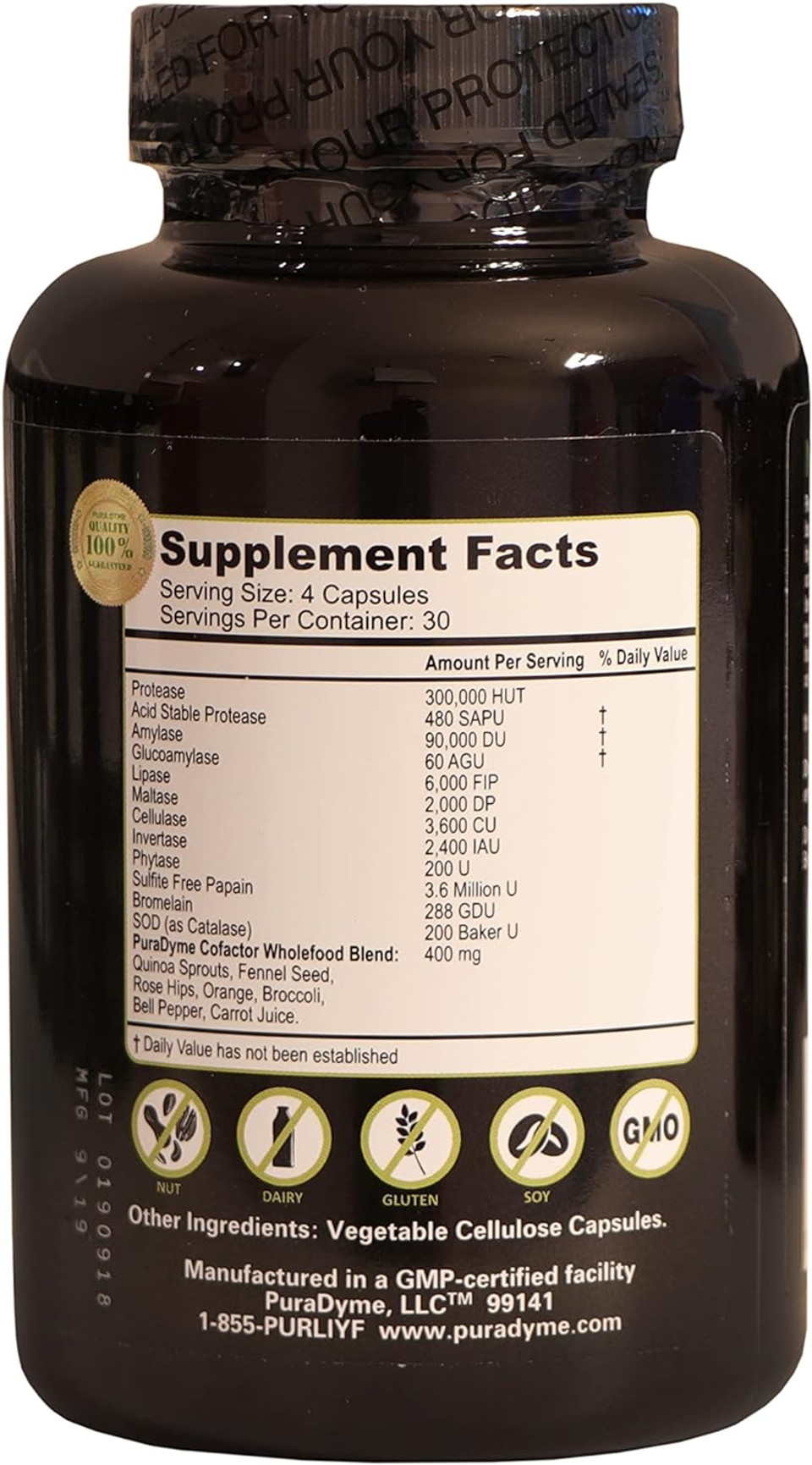 Puradyme Purazyme Blend Of Digestive Enzymes By Lou Corona 120 Capsules