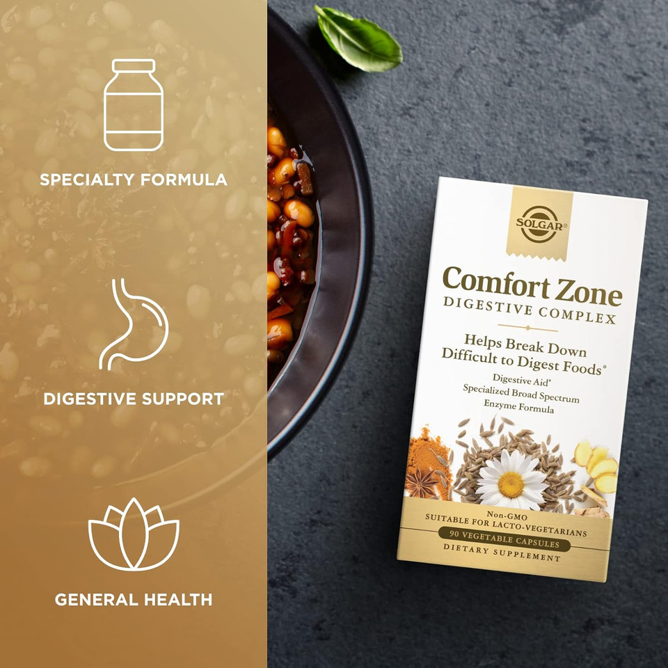 Solgar Comfort Zone Digestive Complex, 90 Vegetable Capsules - Enzymes For Digestion - Support The Bodyã¢ÂS Natural Digestive Process - Break Down Difficult To Digest Foods - Kosher - 90 Servings