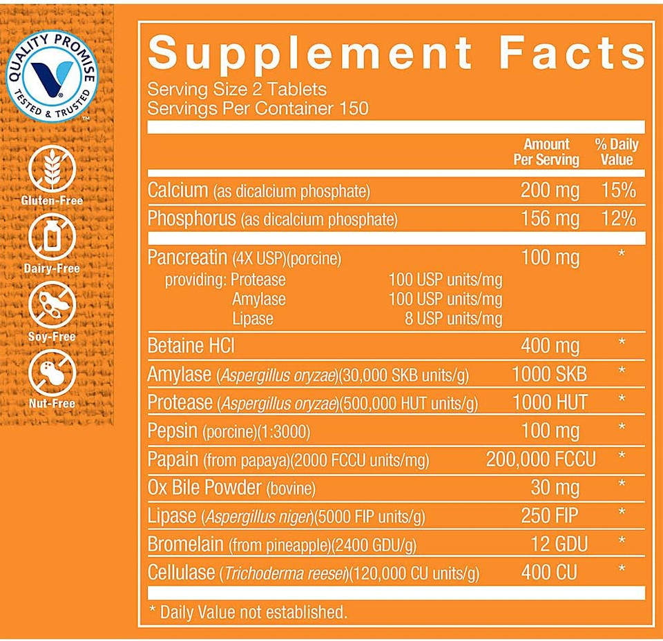 The Vitamin Shoppe Multi Enzyme - Helps Support The Digestion & Absorption Of Protein, Carbs & Fat (300 Tablets)