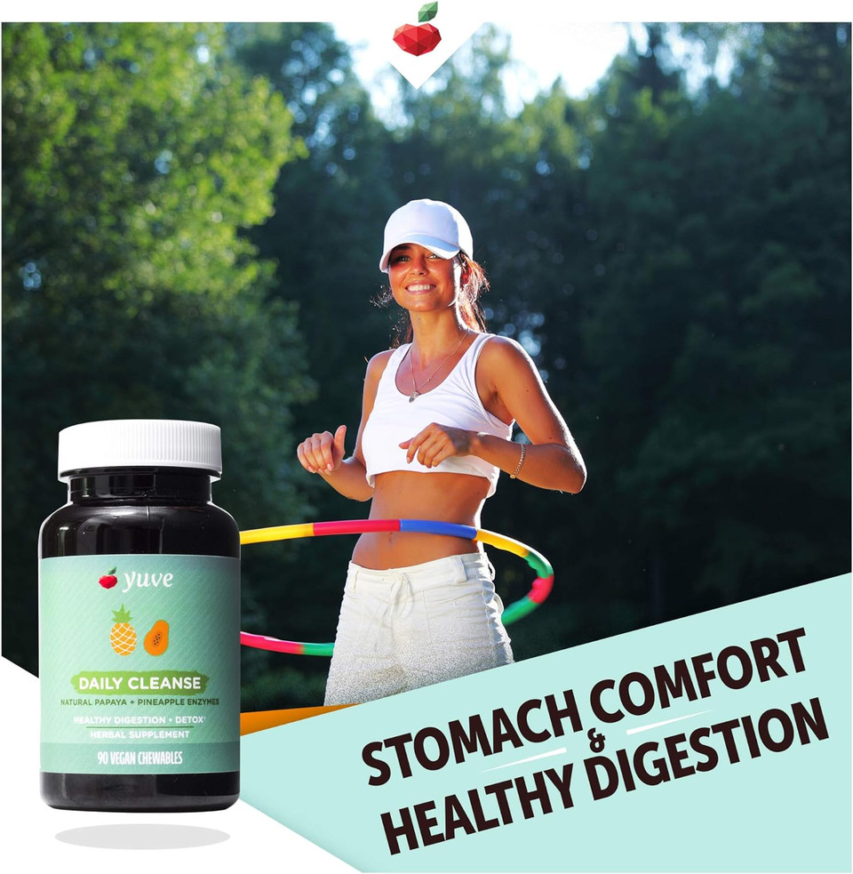 Yuve Natural Papaya Digestive Enzymes - Sugar-Free Chewable Candies - Promotes Better Digestion - Constipation & Bloating Aid, Detox, Leaky Gut Repair & Gas Relief - Vegan, Non-Gmo, Gluten-Free - 90Ct90 Count (Pack Of 1)