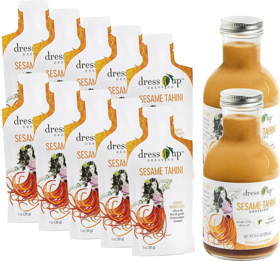 Dress It Up Salad Dressing, Sesame Tahini, 2-10 Oz Bottles & 10-1 Oz Packets - Clean, Healthy, Delicious, Gluten-Free, Paleo, Keto, Vegan, Versatile2 Bottles & 2 Cartons