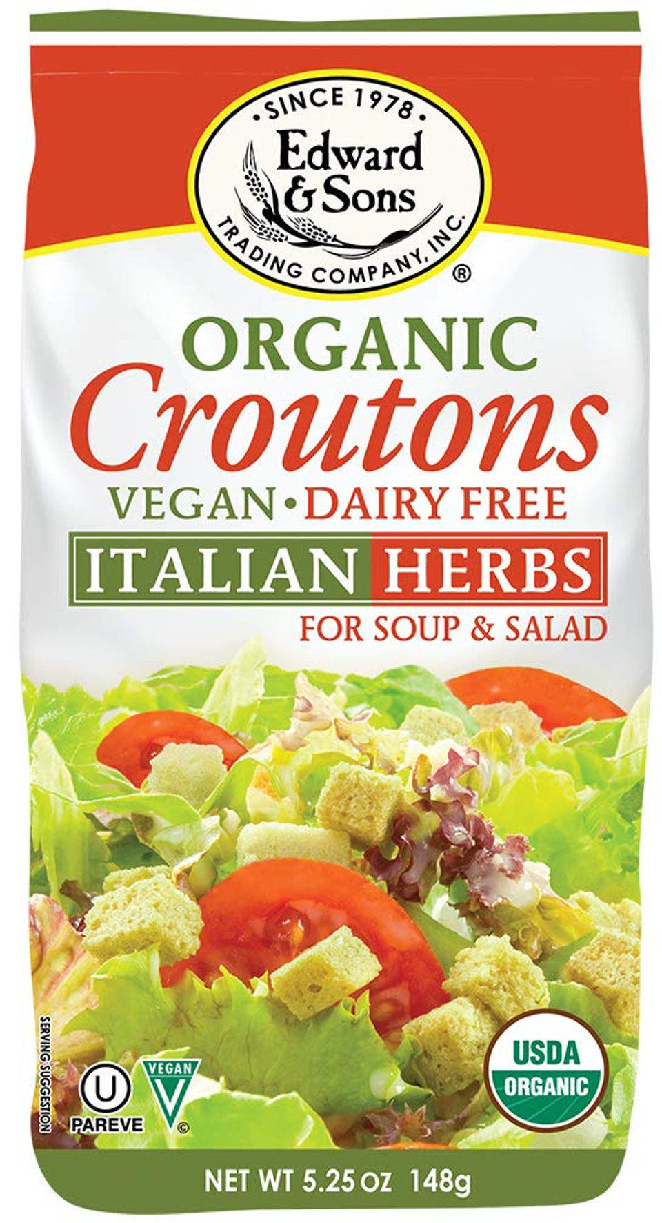 Edward & Sons Organic Croutons, Italian Herbs, 5.25 Ounce Packs (Pack of 6)