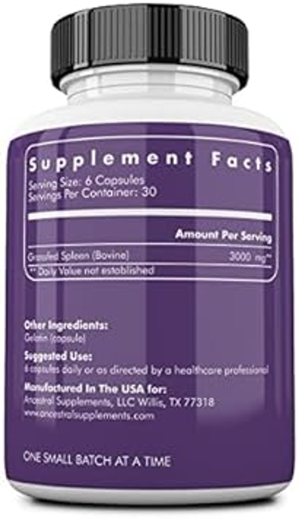 Ancestral Supplements Grass Fed Beef Spleen Supplement, 3000Mg Beef Organ Spleen Support Formula Promotes Digestive, Immune, Iron, Energy And Allergy Health, Non Gmo, 180 Capsules