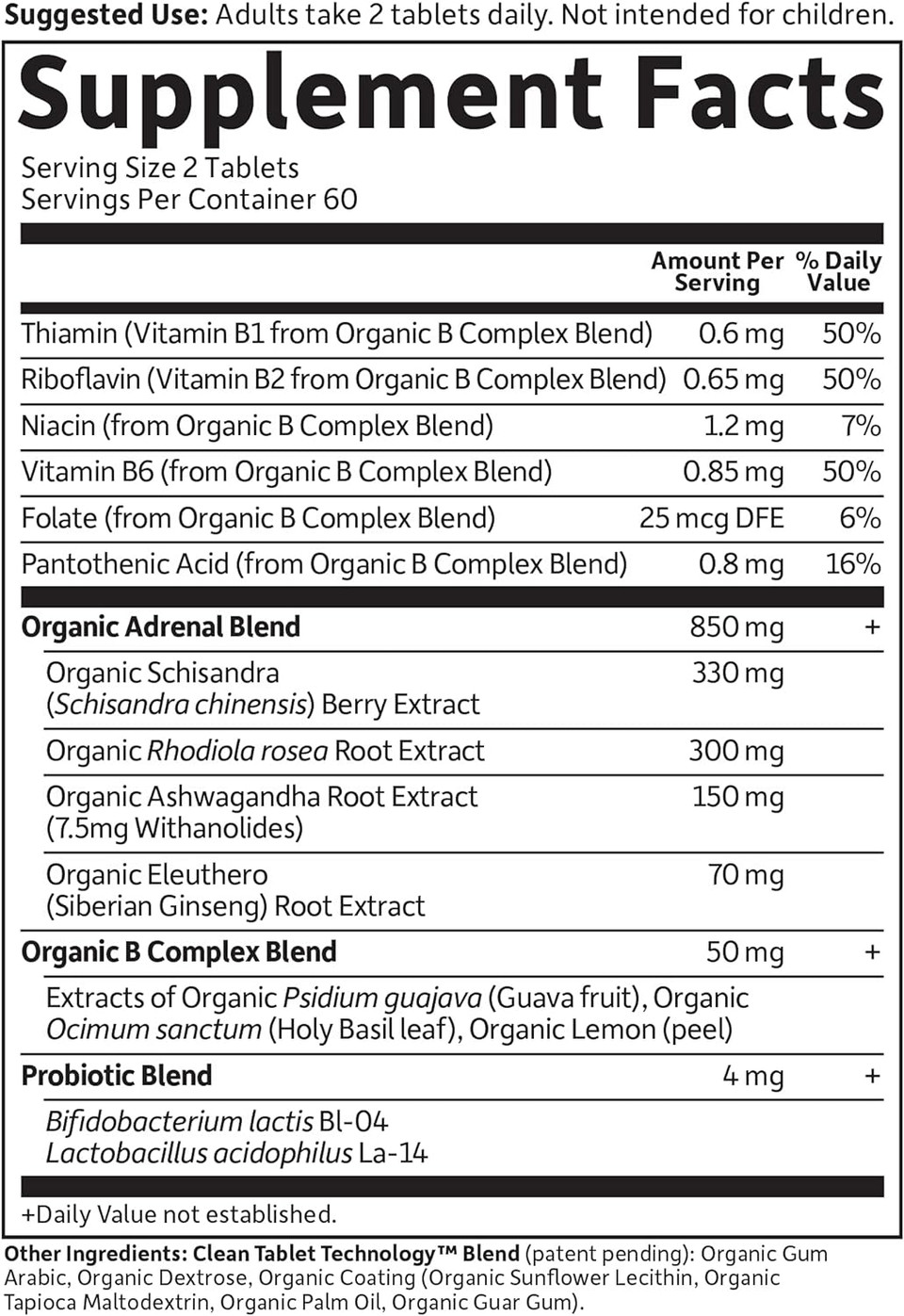 Garden Of Life Adrenal Daily Balance, Adaptogenic Herbs Ashwagandha, Holy Basil, B Complex & Probiotics, Organic Non-Gmo, Vegan, Gluten Free Supplement, Two Month Supply, 120 Tablets