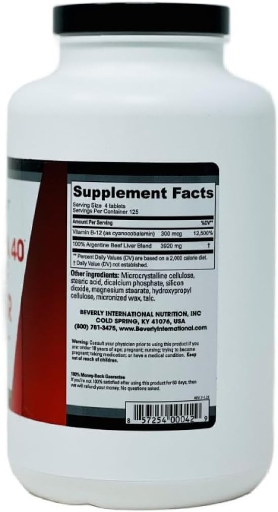 Beverly International Ultra 40 Grass Fed Desiccated Beef Liver, 500 Tab. Golden-Era Secret For Boosting Muscle Growth, Stamina And Performance Naturally. Break Through Those Sticking Points-Endurance!