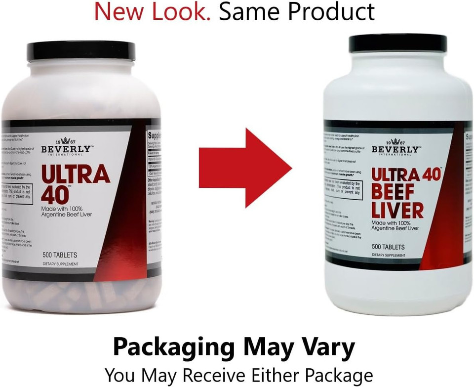 Beverly International Ultra 40 Grass Fed Desiccated Beef Liver, 500 Tab. Golden-Era Secret For Boosting Muscle Growth, Stamina And Performance Naturally. Break Through Those Sticking Points-Endurance!