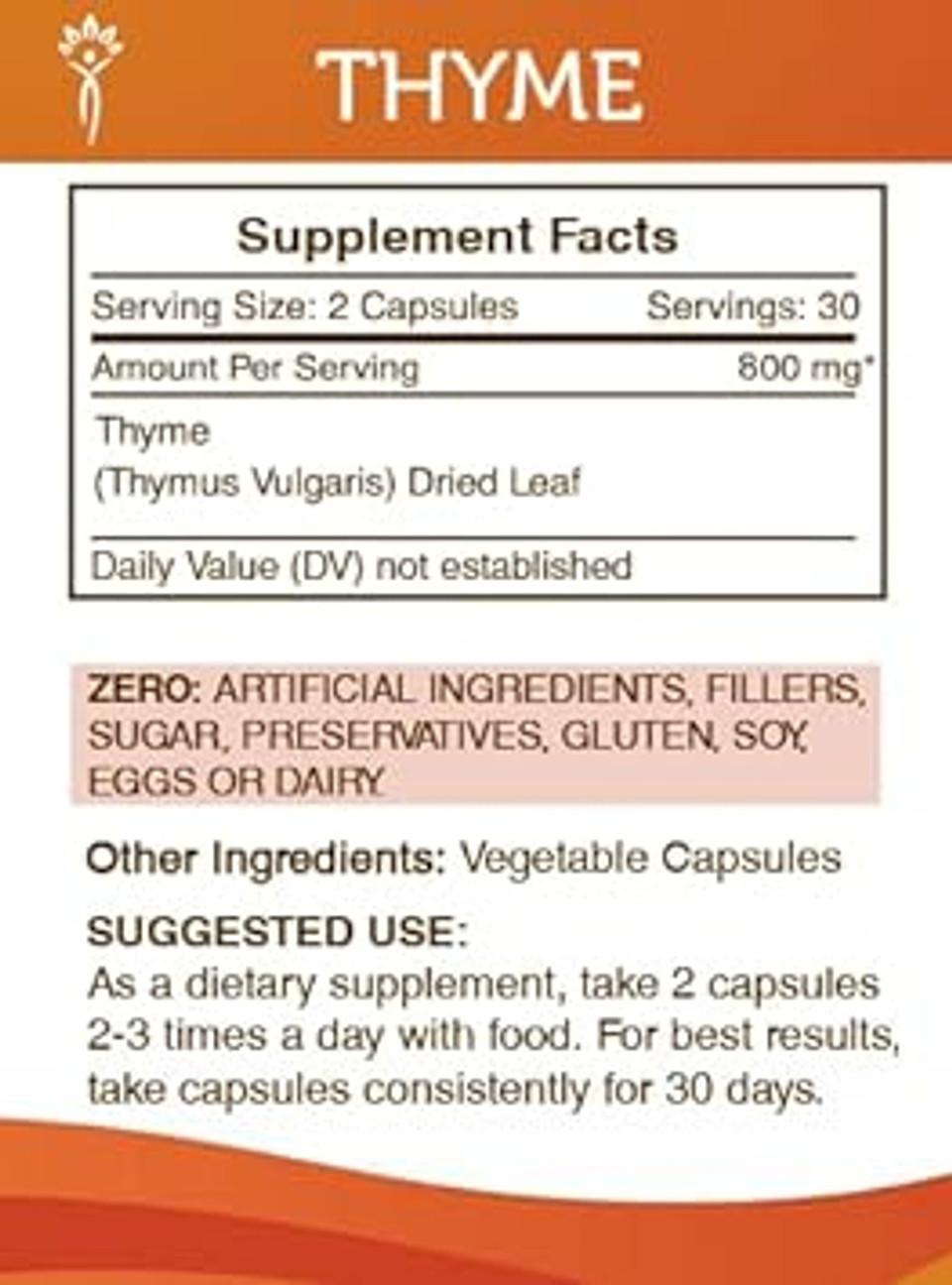 Secrets Of The Tribe Thyme 60 Capsules, 800 Mg, Thyme (Thymus Vulgaris) Dried Leaf (60 Capsules)60 Count (Pack Of 1)