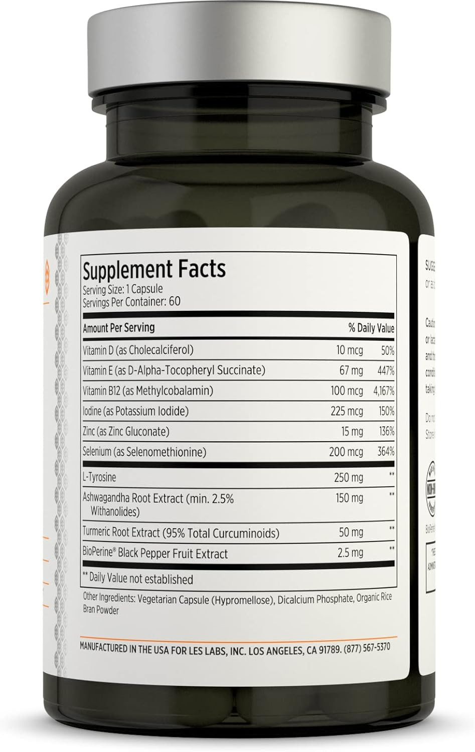 Les Labs Thyroid Support  Metabolic Health, Thyroid Hormone Production, Energy & Focus  Iodine, L-Tyrosine, Ashwagandha, Selenium & Turmeric  Non-Gmo Supplement  60 Capsules
