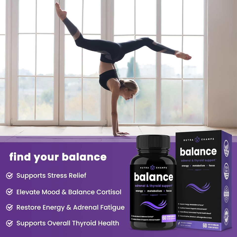 Nutrachamps Thyroid Support & Adrenal Support Supplement 2-In-1 Formula With Iodine & Ashwagandha For Energy, Metabolism, Focus, Adrenal Fatigue & Stress Relief, Cortisol Balance For Women & Men