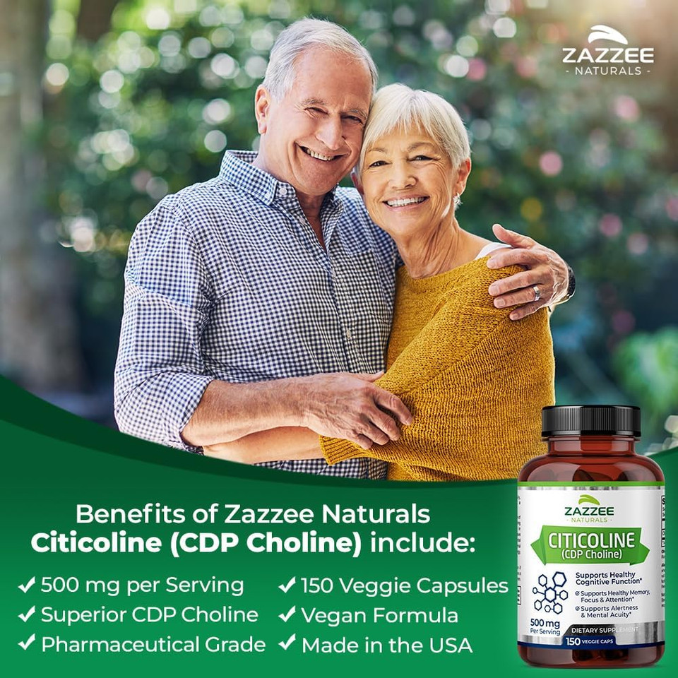 Zazzee Extra Strength Citicoline, 500 Mg Per Serving, 150 Vegan Capsules, 75 Day Supply, Superior Cdp Choline Form, 100% Vegetarian, All-Natural, Pharmaceutical Grade And Non-Gmo