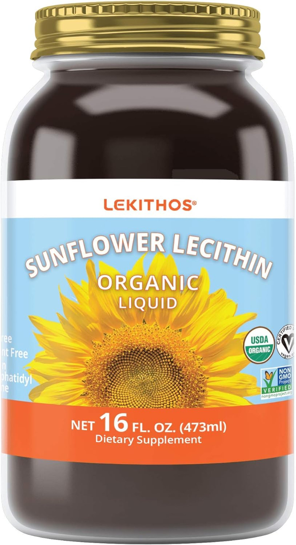 Lekithos Organic Sunflower Lecithin Liquid - 16 Fl Oz - Certified Usda Organic - Cold Pressed (Solvent Free) - Non-Gmo Project Verified16 Fl Oz (Pack Of 1)
