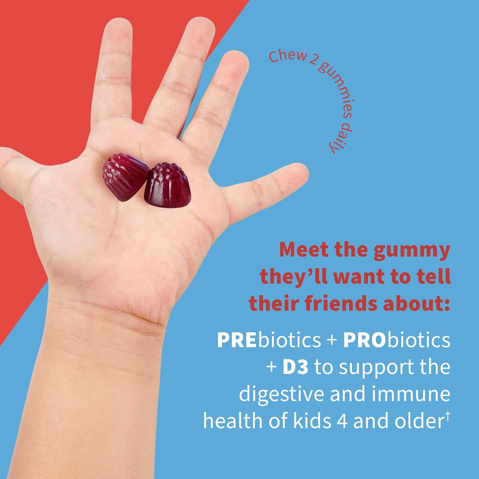 Garden Of Life Dr Formulated 5 Billion Cfu Prebiotic Fiber, Probiotic And Vitamin D3 Gummies For Kids Digestive & Immune Health  Gluten Free, Non Gmo, No Added Sugars, Strawberry Flavor, 60 Gummies