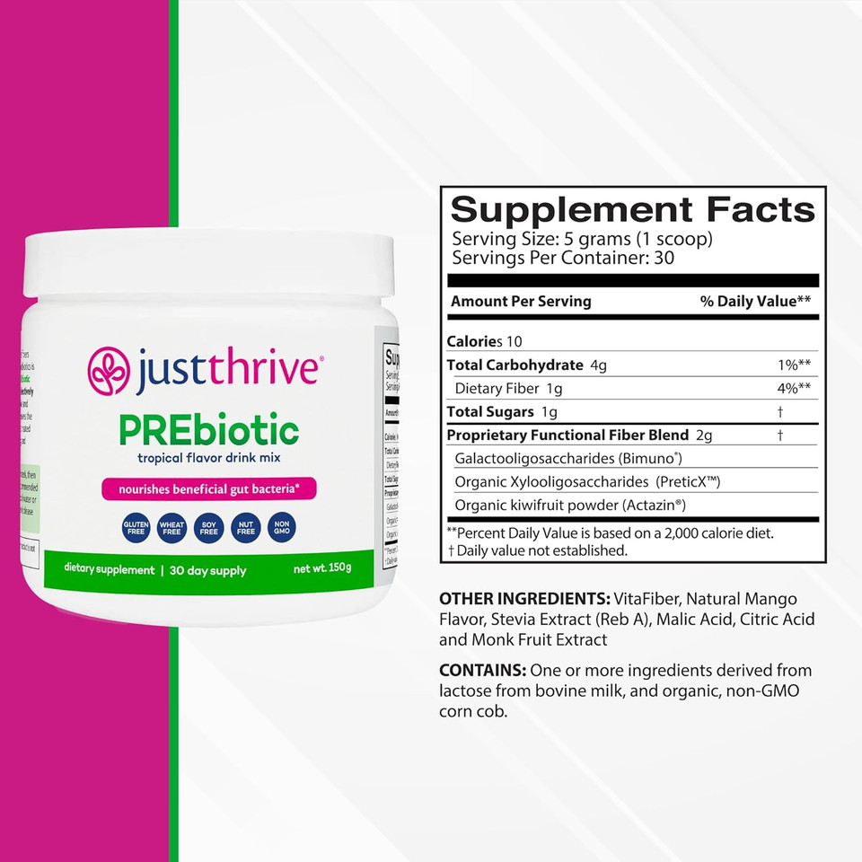 Just Thrive Prebiotic Powder - Digestive And Immune Support Supplement, 150 G