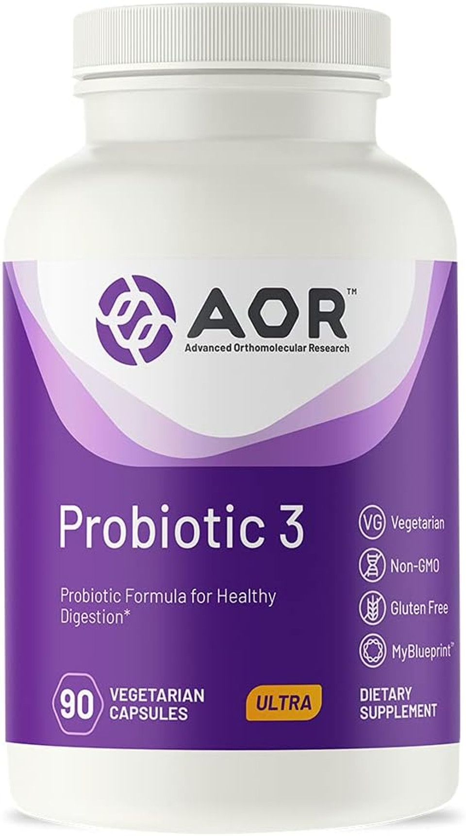 Aor, Probiotic 3, Digestive Aid For A Healthy Gastrointestinal Tract, Gut Flora And Immune Response, Dietary Supplement, 45 Servings (90 Capsules)