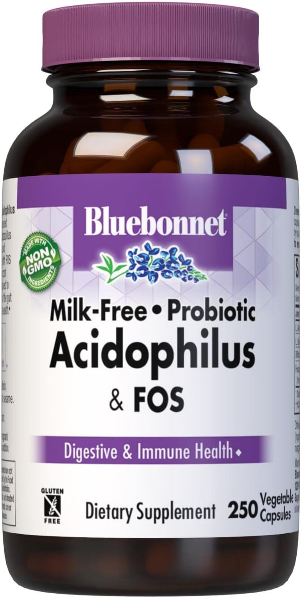 Bluebonnet Probiotic Acidophilus Plus Fos Vegetarian Capsules, 250 Count