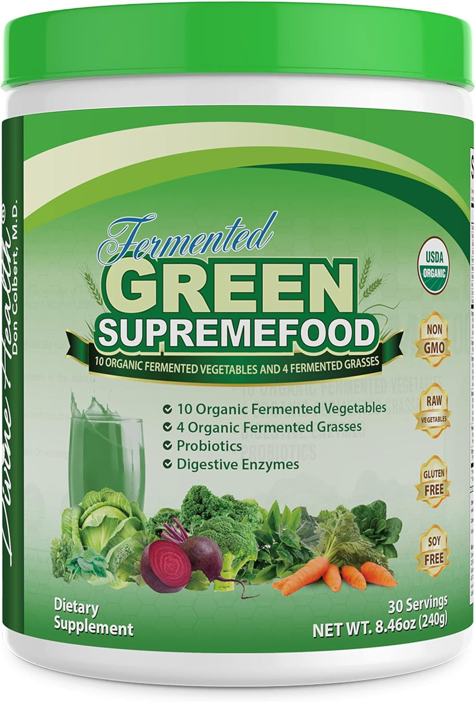 Divine Health Organic Fermented Green Supremefood - 10 Vegetables + 4 Grasses And Probiotics, Apple Cinnamon Flavor (30 Day Supply) Divine Health Organic Fermented Green Supremefood - 10 Vegetables + 4 Grasses And Probiotics, Apple Cinnamon Flavor (30 Day Supply)