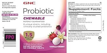 Gnc Probiotic Chewable With 1.5 Billion Cfus - Vanilla Berry, 100 Tablets, Daily Probiotic Support
