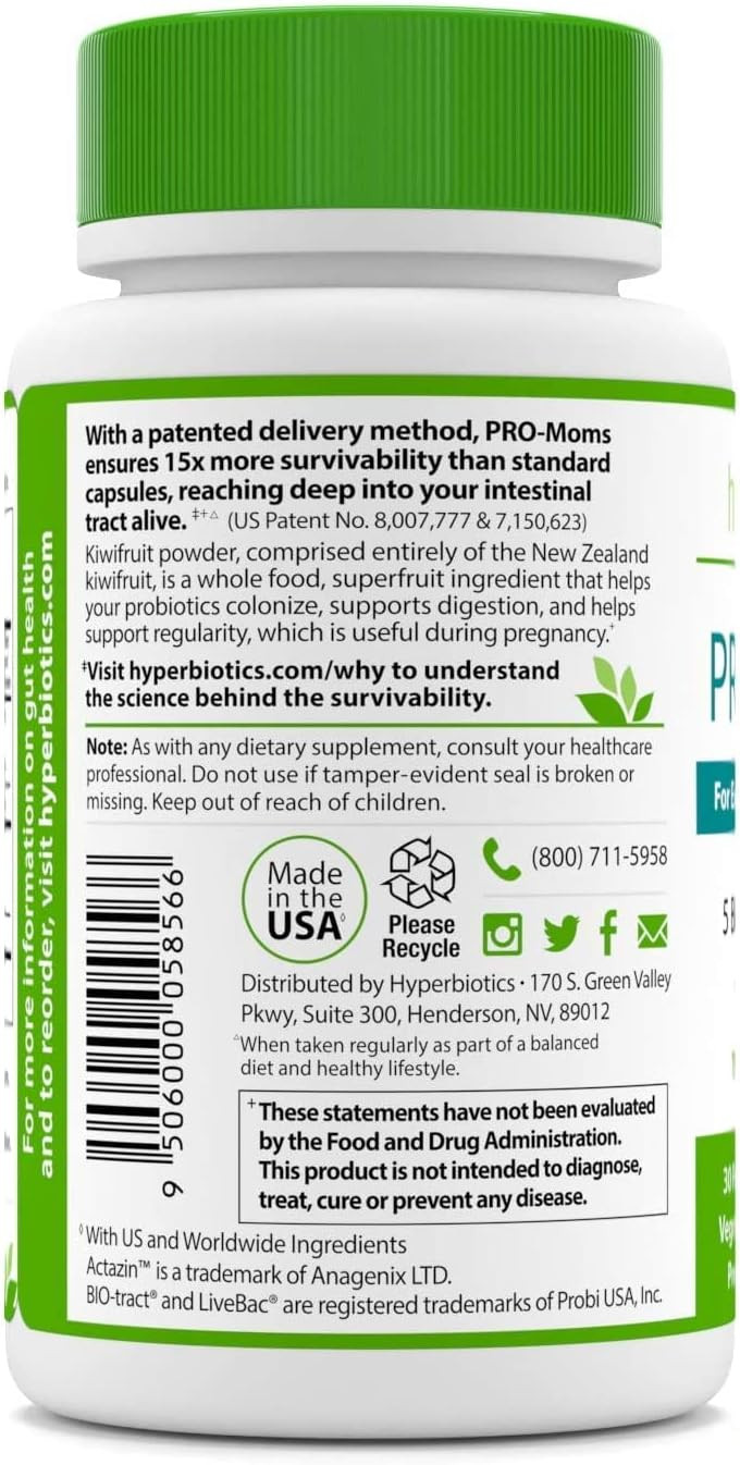 Hyperbiotics Pro Mom Probiotics For Women | Prenatal, Nursing, Postnatal | Immune & Digestive Support | Time Released Vegan Tablets | Dairy And Gluten Free | 30 Count