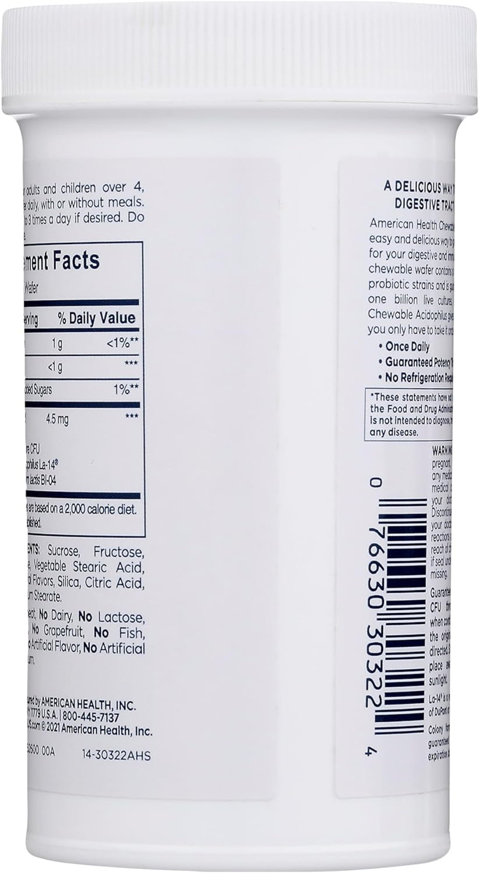 American Health Daily Chewable Tablet Acidophilus, 1 Billion Live Cultures, Beneficial Bacteria For The Digestive & Immune Systems, Strawberry, 60 Count