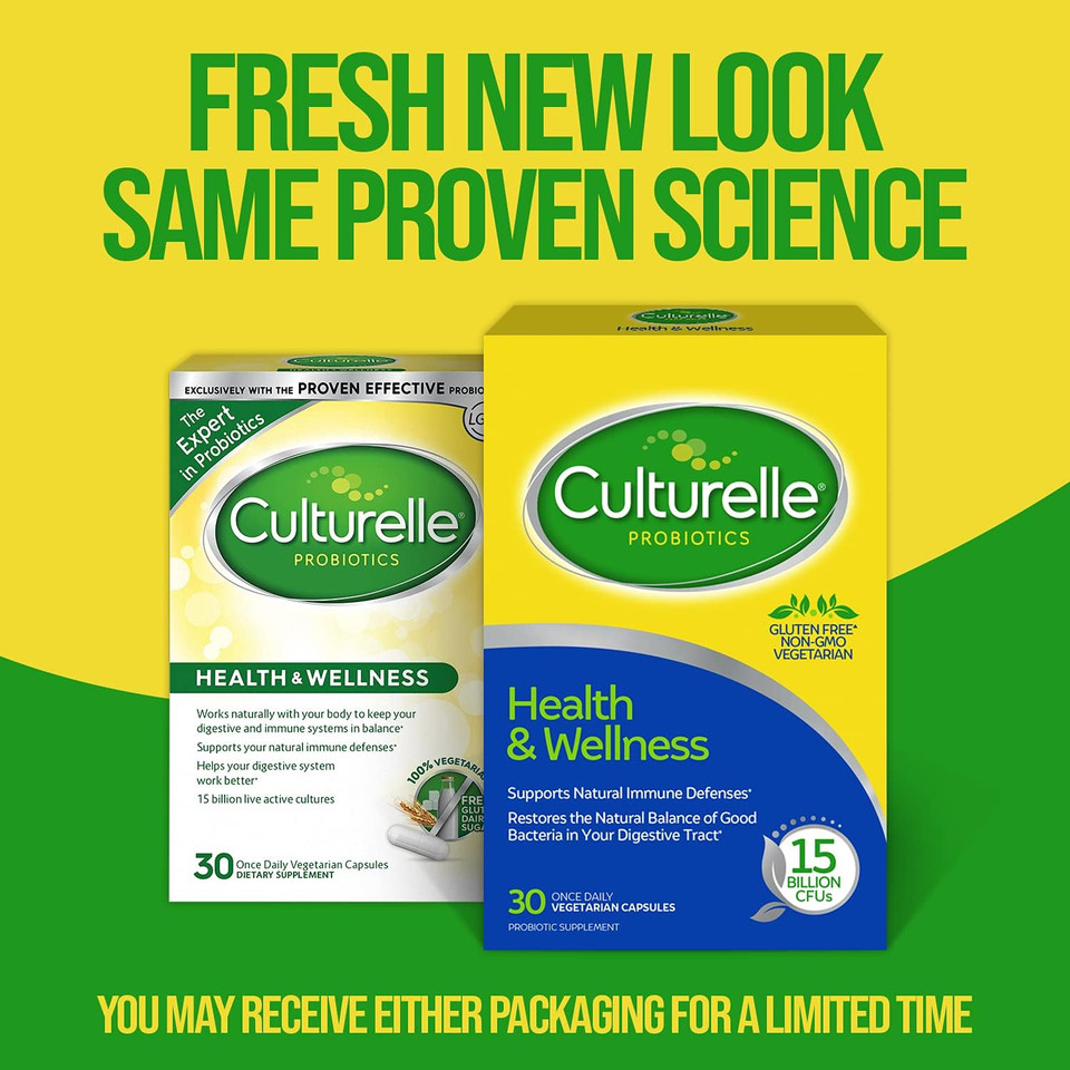 Culturelle Health & Wellness Daily Probiotic For Women & Men - 30 Count - 15 Billion Cfus & A Proven-Effective Probiotic Strain Support Your Immune System- Gluten Free, Soy Free, Non-Gmo