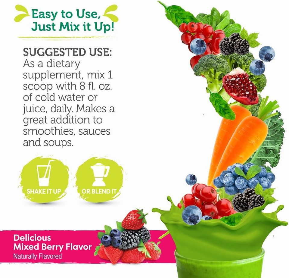 Healthy Delights Naturals - Organic Greens Plus Probiotics Powder - Naturally Boost Energy - Usda Organic - Delicious Berry Flavored - 30 Servings