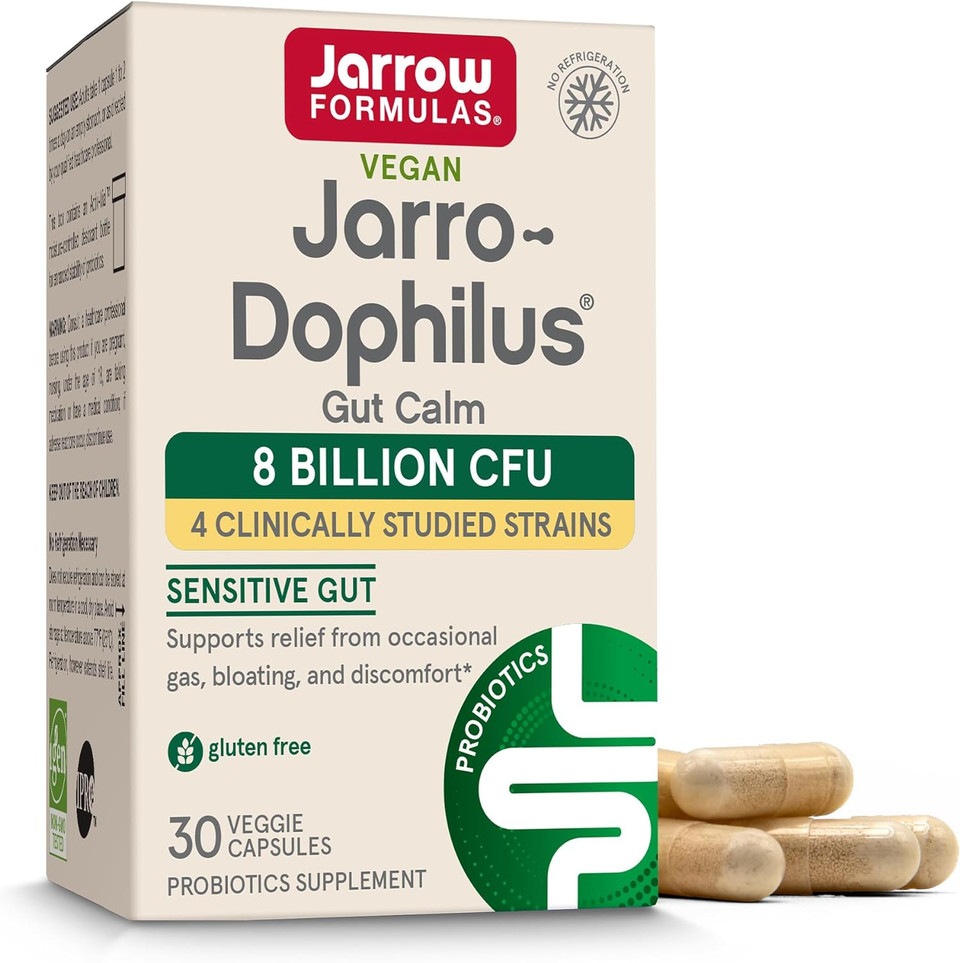 Jarrow Formulas Jarro-Dophilus Gut Calm Probiotic - 8 Billion Cfu - 30 Delayed Release Veggie Caps, Supports Relief From Occasional Gas, Bloating & Discomfort