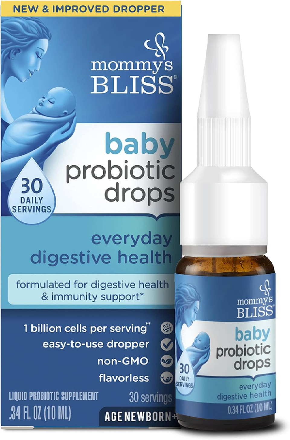 Mommy'S Bliss Baby Probiotic Drops, Daily Gas, Constipation, And Colic Symptom Relief + Immune Support, Newborns & Up, 0.34 Fl Oz (30 Servings)