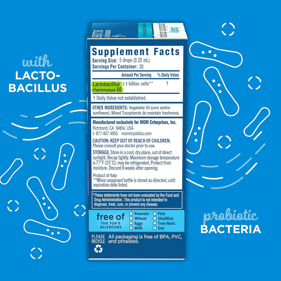 Mommy'S Bliss Baby Probiotic Drops, Daily Gas, Constipation, And Colic Symptom Relief + Immune Support, Newborns & Up, 0.34 Fl Oz (30 Servings)
