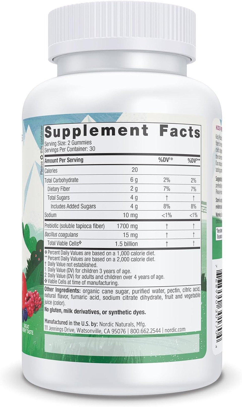 Nordic Naturals Kids Nordic Flora Probiotic Gummies, Merry Berry Punch - 60 Gummies - 1.5 Billion Cfu & Prebiotic Fiber - Non-Gmo, Vegan - 30 Servings
