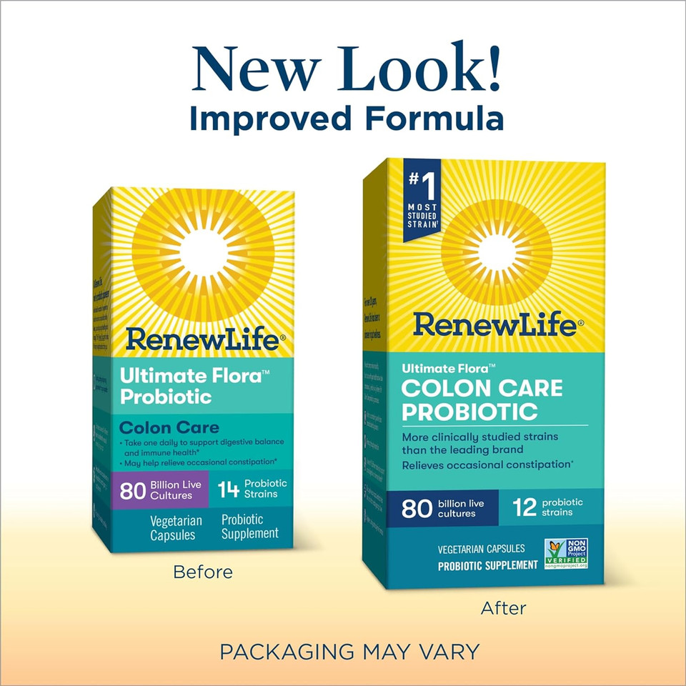 Renew Life Probiotic Colon Care Probiotic Capsules, Daily Supplement Offers Colon Support, L. Rhamnosus Gg, Dairy, Soy And Gluten-Free, 80 Billion Cfu, 60 Count