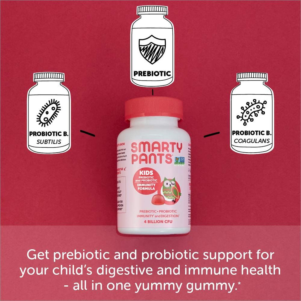 Smartypants Kids Probiotic Immunity Gummies: Prebiotics & Probiotics For Immune Support & Digestive Comfort, Strawberry Crã£Â¨Me Flavor, 60 Gummy Vitamins, 30 Day Supply, No Refrigeration Required