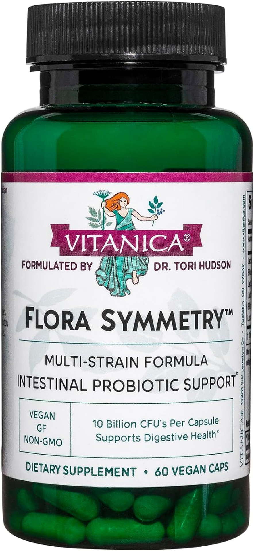 Vitanica Flora Symmetry, Shelf Stable Probiotic Supplement, Dr Formulated Probiotics for Women, Probiotics for Men and Adults, Acidophilus Probiotic, Non-GMO, Vegetarian, 60 Count (Flora Symmetry)