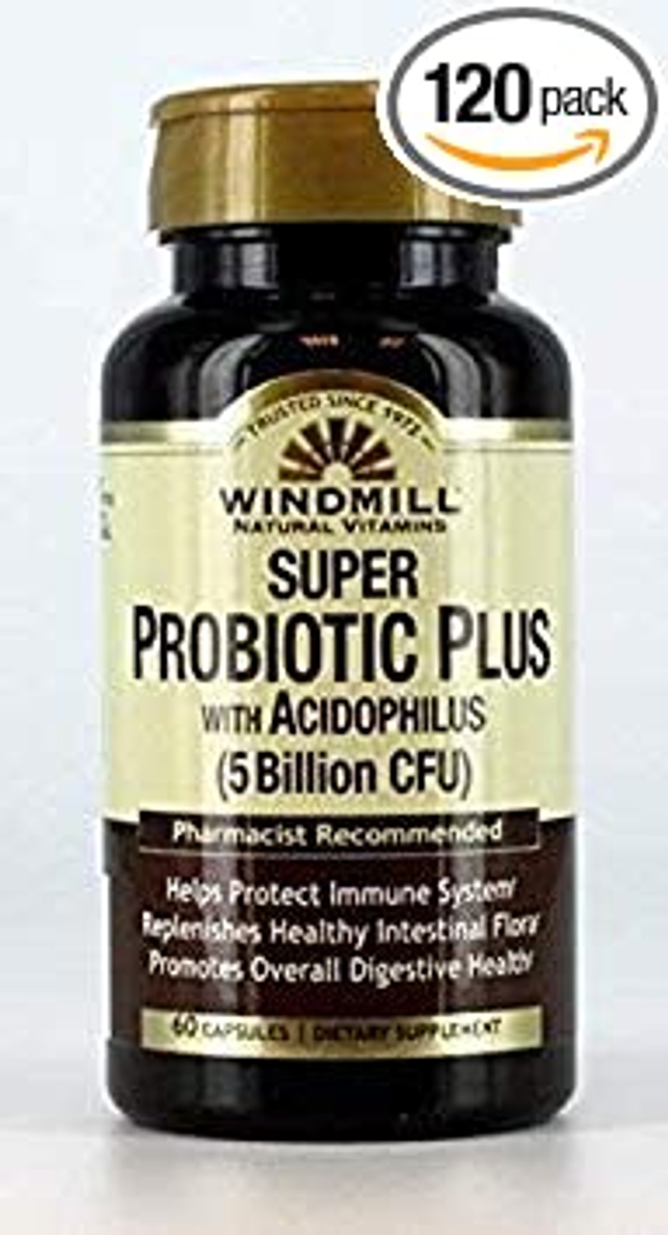 Windmill Natural Vitamins Super Probiotic Plus with Acidophilus (5 Billion CFU) 60 Capsules (Pack of 2)