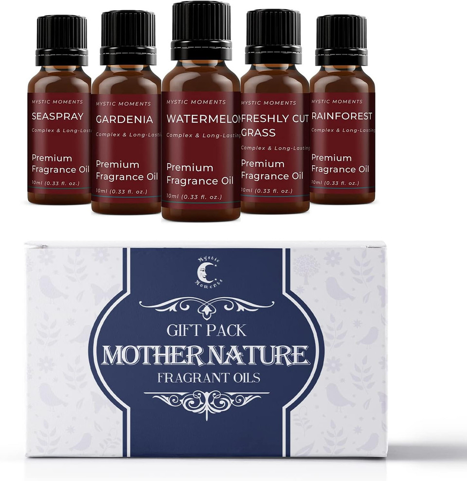 Mystic Moments | Mother Nature Fragrance Oil Gift Starter Pack 5X10Ml | Seaspray, Gardenia, Watermelon, Freshly Cut Grass, Rainforest | Perfect As A Gift